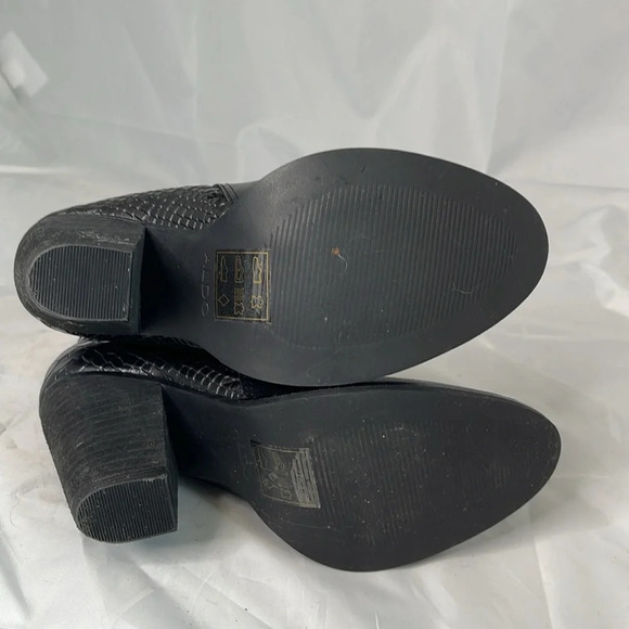 ALDO Western Snake Pattern Ankle Boots Black Genuine Leather Pull-On Size 6 - Picture 7 of 11